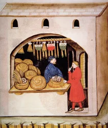 De verkoop van gedroogde vijgen, uit Tacuinum Sanitatis