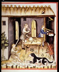 Nova 2644 fol.62r Bereiding van witte kaas, uit Tacuinum Sanitatis