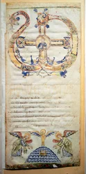Pagina van een Pontificale met de gebeden en ceremonies die door de bisschop moeten worden uitgevoerd (Ms.724/1-Carta3) Een manuscript uit de 10e eeuw. Rome, Biblioteca Casanatense