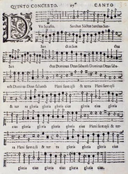 Pagina van de partituur van Concerto 5 in "Canzoni alla francese" door Adriano Banchieri