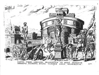 Paus Clemens VII (1478-1534) wordt belegerd door Karel V (1500-58) hoog in de toren van Hadrianus, 1527
