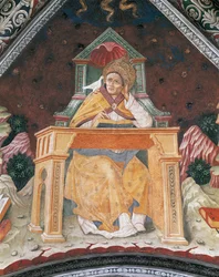Paus Gregorius I, in de Kapel van Sint Margaretha van Antiochië, gewelf van het Heiligdom van Santa Maria Assunta (fresco)