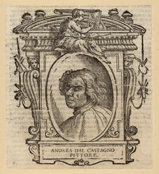 Portret van Andrea dal Castagno, Italiaanse schilder uit Florence, circa 1419-1457