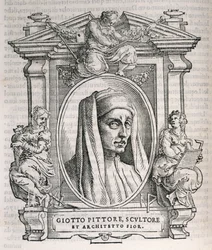 Portret van Giotto di Bondone (c.1267-1337) uit Vasaris Levens van de Kunstenaars, voor het eerst gepubliceerd in 1550