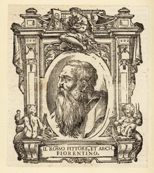 Portret van Giovanni Battista di Jacopo, bekend als Rosso Fiorentino of Il Rosso, Italiaanse architect en Maniëristische schilder in olie en fresco van de Florentijnse school