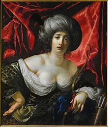 Portret van een vrouw als de Godin Diana (schilderij op doek)