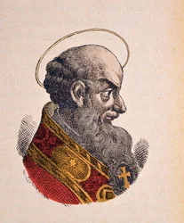 Portret van de paus heilige Pius V (1566-1572), 1898 (gravure met latere inkleuring)