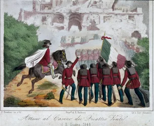 Risorgimento, Romeinse Republiek: de soldaten van het leger van Giuseppe Garibaldi proberen de villa van de Quattro Venti in Rome te heroveren op 03/06/1849