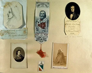 Risorgimento: collagebord rond de Italiaanse patriot Giuseppe Garibaldi (1807-1882). Rome, Museo del Risorgimento