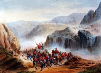 Risorgimento: de slag bij Calatafimi in Sicilië tussen de troepen van Giuseppe Garibaldi (1807-1882), de Duizend en het leger van het Koninkrijk der Beide Siciliën
