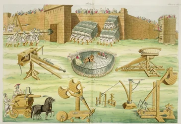 Romeinse soldaten die een stad belegeren, plaat 23B, klasse 5 uit Deel I van De Geschiedenis van de Naties, gegraveerd door A. Nani