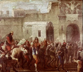 Scène van de bestraffing van dieven ten tijde van Masaniello (bestraffing van dieven ten tijde van Masaniello). Detail, omstreeks 1640-1650, Napels, Museo Nazionale di San Martino