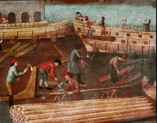 Scheepswerf in het arsenaal van Venetië (detail)