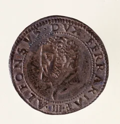 Zilveren munt (testone) uit Ferrara: regering van hertog Alfonso II d