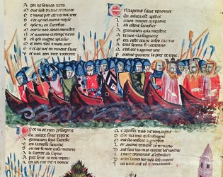 Soldaten in hun schepen, uit de Codex Benito de Santa Mora