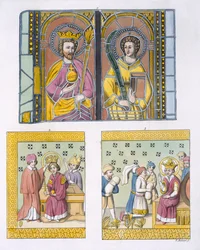 Glas-in-looddecoratie uit de oude kerk van Uppsala, plaat 42 uit Le Costume Ancien et Moderne door Jules Ferrario, gepubliceerd ca. 1820-30