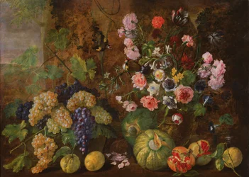 Stilleven van fruit en bloemen
