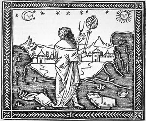 De Astrologer Albumasar (787-885) kopie van een illustratie uit zijn Introductorium in Astronomiam, Venetië 1506, gebruikt in Geschiedenis van de Magie, gepubliceerd eind 19e eeuw