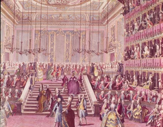 Het bal in het Teatro San Benoit in Venetië op 22 januari 1782, eind 18e eeuw