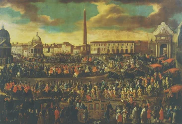 De Intocht van een ambassadeur in Rome, Piazza del Popolo