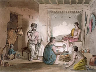 De Hazorta-stam van Abessinië die in uit rotsen gehouwen huizen woont, ca. 1820-30