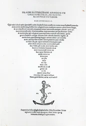 Titelpagina van de Adagia van Erasmus, gedrukt door Aldus Manutius in Venetië, 1508