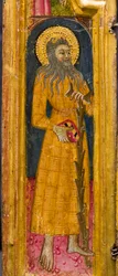 Drieluik: St. Antonius Abt op de troon, St. Paulus de Kluizenaar en St. Onophrius, detail, midden 14e eeuw (tempera op paneel)