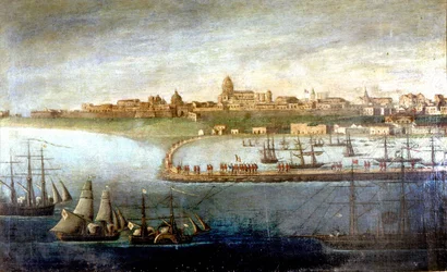 Eenwording van Italië: expeditie van de Duizend of Roodhemden onder leiding van Giuseppe Garibaldi. De ontscheping in Marsala, Sicilië. Anoniem schilderij. Milaan Museo del Risorgimento