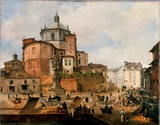 Uitzicht op het plein Vetra en de apsis van de Basiliek van San Lorenzo