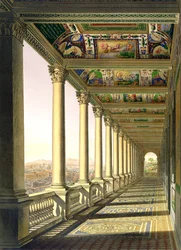 Uitzicht op de derde verdieping Loggia in het Vaticaan, met decoratie door Raphael, uit Delle Loggie di Rafaele nel Vaticano, gepubliceerd als losse bladzijde in de editie van 1814