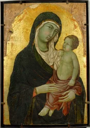 Maagd Maria en kindje Jezus. Goud geslepen ...