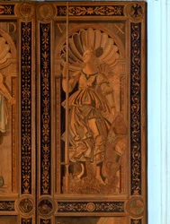 Detail van een van de deuren in de Sala degli Angelo, Palazzo Ducale, Urbino