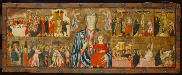 Madonna en Kind en Twee Engelen met Twaalf Scènes uit de Passie, c.1310