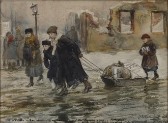 Voedsel vervoeren op een slee, 1923