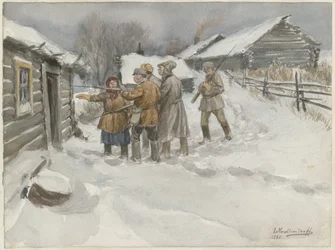 Voor zoek en inbeslagname uit de serie aquarellen Russische revolutie, 1920