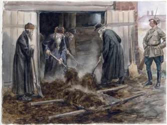 Russische geestelijkheid die hooi schept: september 1918