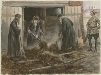 Russische geestelijkheid die hooi schept: september 1918 uit de serie aquarellen Russische revolutie, 19