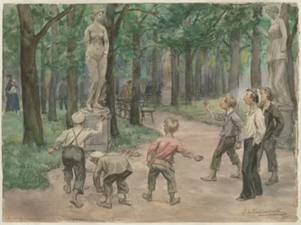 Sportwedstrijd in de Keizerlijke Tuinen: Petrograd, juli 1921 uit de serie aquarellen