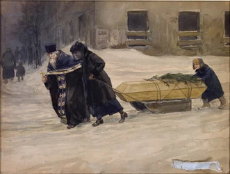 De begrafenis van de vader door Vladimirov, Ivan Alexeyevich (1869-1947)