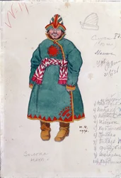 Kostuumontwerp voor de opera Het verhaal van tsaar Saltan van N. Rimski-Korsakov