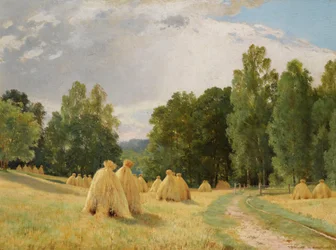 ""Hooibergen in Preobrajenskoje, Rusland"" - Schilderij van Ivan Chichkine (1832-1898) - 1890