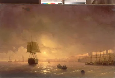 Zicht op Odessa in een maanverlichte nacht