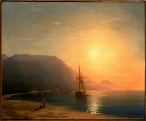 Zonsondergang voor Ajudag aan de Krimkust
