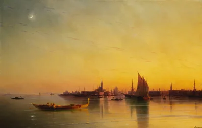 Venetië vanaf de lagune bij zonsondergang