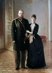 Portret van de Russische tsaar Alexander III (1845-1895) met zijn vrouw Maria Fedorovna