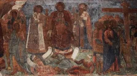 Fresco in de Kathedraal van Onze-Lieve-Vrouw van het Teken, Novgorod, begin 18e eeuw