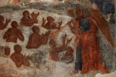 Fresco in de kathedraal van Onze-Lieve-Vrouw van het Teken, Novgorod, begin 18e eeuw