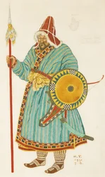 Kostuumontwerp voor de opera Prins Igor door A. Borodin, 1930