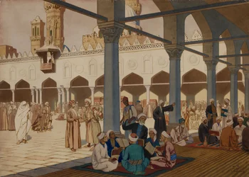 Binnenplaats van de Al-Azhar Moskee en Universiteit, Caïro, 1928