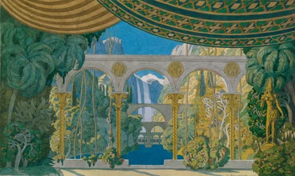 De tuinen van Tsjernomor. Toneelontwerp voor de opera Ruslan en Ljoedmila van M. Glinka, 1913